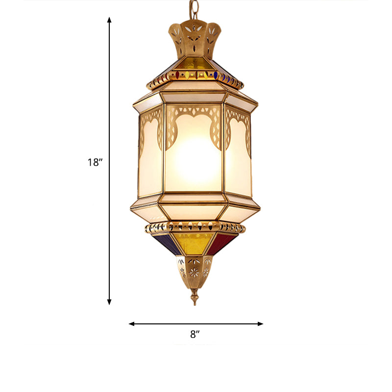 Brass Lantern Hanging Lamp Tradition Metal 1 Bulb Dining Room Ceiling Pendant Light Clearhalo 'Ceiling Lights' 'Pendant Lights' 'Pendants' Lighting' 381475