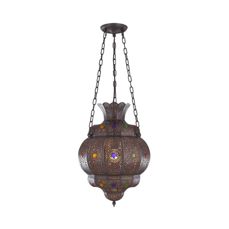 1 Head Carved Pendant Light Antique Bronze Metal Suspended Lighting Fixture for Restaurant Clearhalo 'Ceiling Lights' 'Pendant Lights' 'Pendants' Lighting' 381509