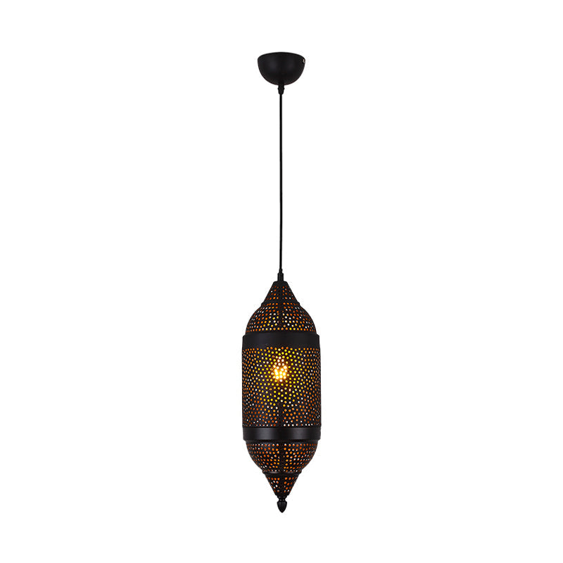 Metal Black Pendant Lighting Cylindrical 1 Bulb Traditionary Ceiling Suspension Lamp Clearhalo 'Ceiling Lights' 'Pendant Lights' 'Pendants' Lighting' 381514