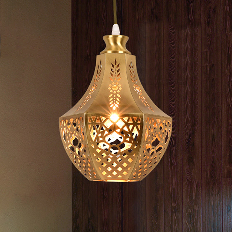 1 Bulb Metal Down Lighting Vintage Brass Jar Living Room Ceiling Pendant Light Clearhalo 'Ceiling Lights' 'Pendant Lights' 'Pendants' Lighting' 381518