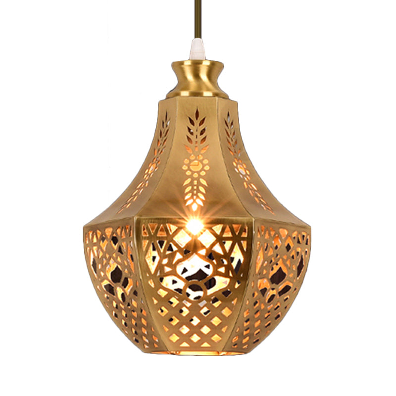 Laser Cut Ceiling Light Decorative Metal 1 Bulb Suspended Lighting Fixture in Brass Clearhalo 'Ceiling Lights' 'Pendant Lights' 'Pendants' Lighting' 381524