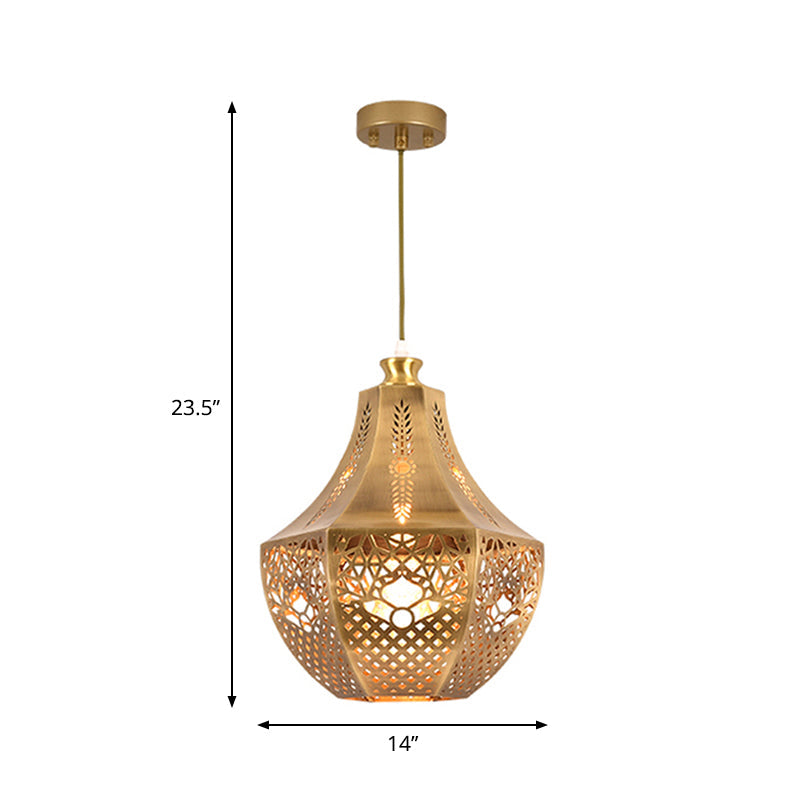 Laser Cut Ceiling Light Decorative Metal 1 Bulb Suspended Lighting Fixture in Brass Clearhalo 'Ceiling Lights' 'Pendant Lights' 'Pendants' Lighting' 381525