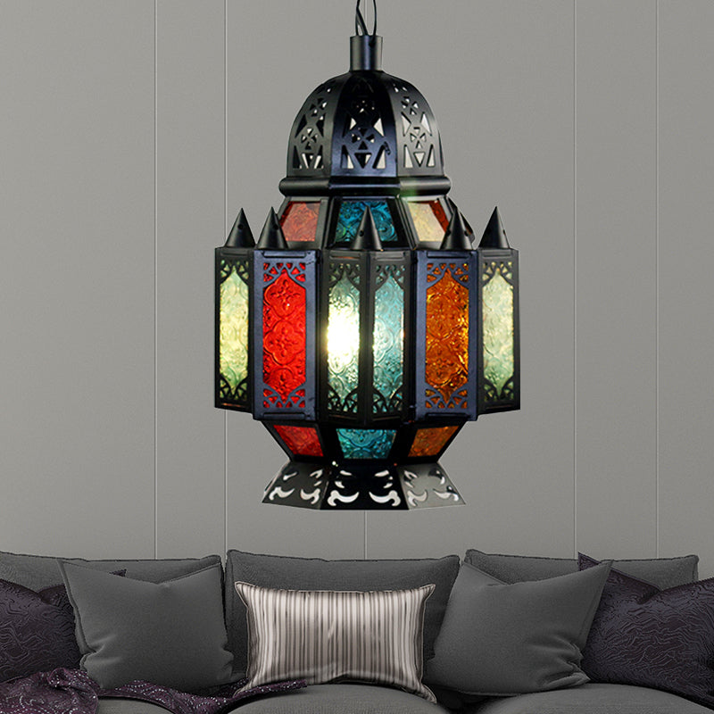 Black Carved Pendant Lamp Arab Metal 1 Bulb Dining Room Suspended Lighting Fixture Clearhalo 'Ceiling Lights' 'Pendant Lights' 'Pendants' Lighting' 381541