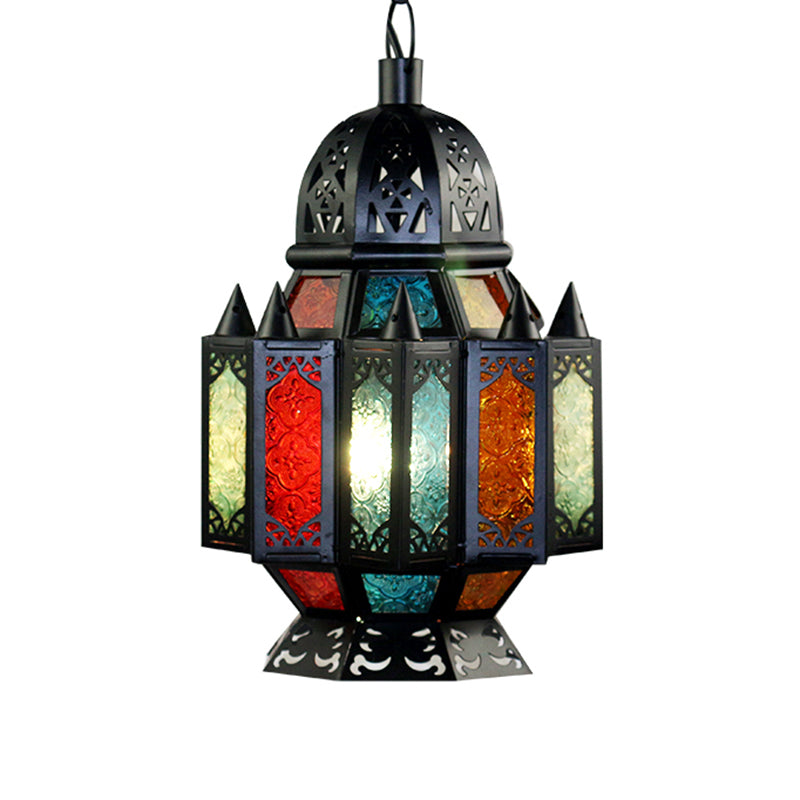 Black Carved Pendant Lamp Arab Metal 1 Bulb Dining Room Suspended Lighting Fixture Clearhalo 'Ceiling Lights' 'Pendant Lights' 'Pendants' Lighting' 381544