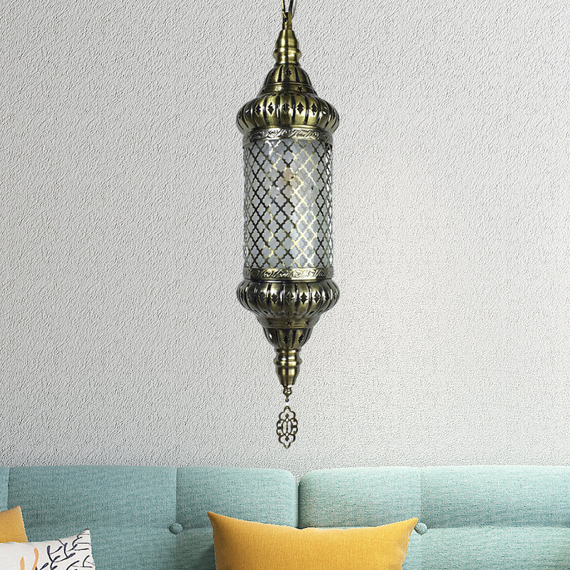 Metal Cylinder Pendant Lighting Decorative 1 Bulb Ceiling Suspension Lamp in Bronze Clearhalo 'Ceiling Lights' 'Pendant Lights' 'Pendants' Lighting' 381567