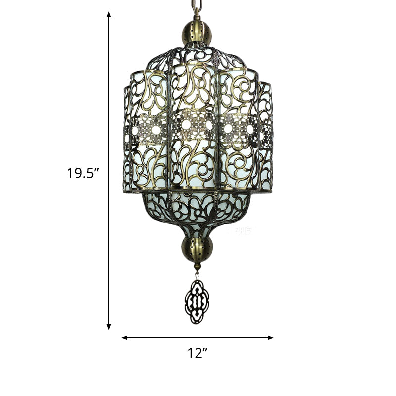 Black Lantern Ceiling Lamp Art Deco Metal 1 Head Restaurant Pendant Lighting Fixture Clearhalo 'Ceiling Lights' 'Pendant Lights' 'Pendants' Lighting' 381575