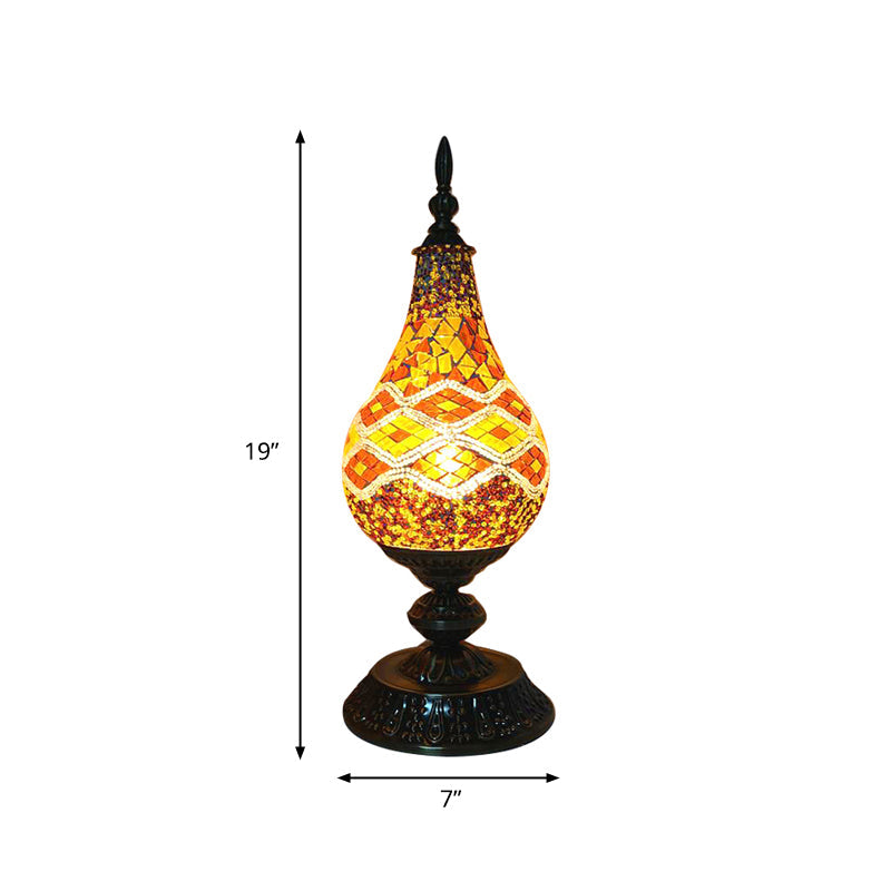 LED Hand-Crafted Glass Table Lamp Vintage White/Red/Yellow Teardrop Bedroom Nightstand Lamp Clearhalo 'Lamps' 'Table Lamps' Lighting' 381685