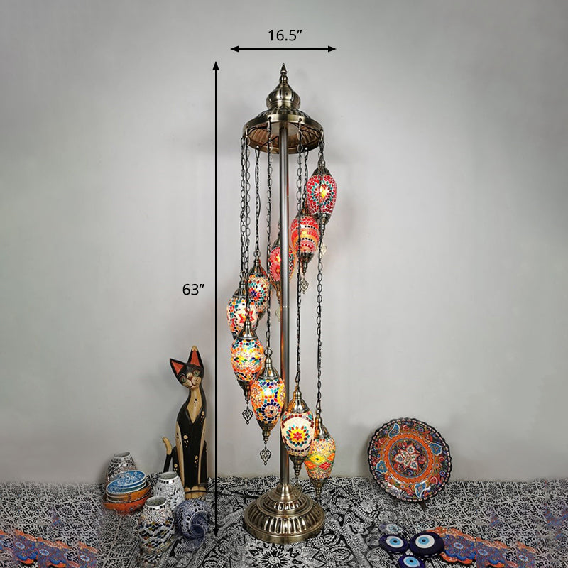 Waterdrop Hand Cut Glass Floor Lamp Traditional 5/7/9 Heads Bedroom Reading Floor Lamp in Blue/Bronze Clearhalo 'Floor Lamps' 'Lamps' Lighting' 381821