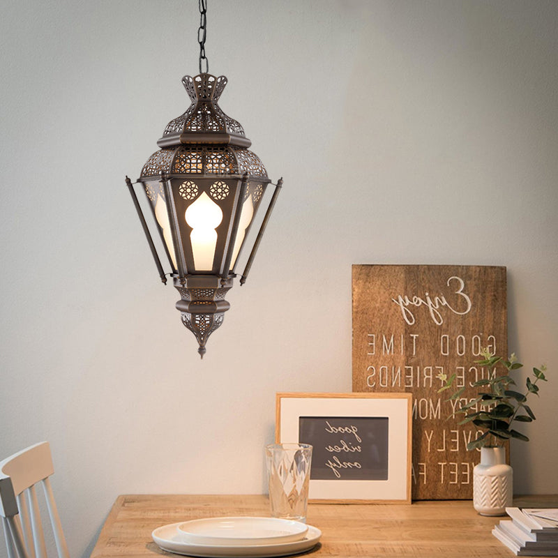 Art Deco Lantern Ceiling Pendant 1 Bulb Metal Hanging Light Fixture in Bronze for Restaurant Bronze Clearhalo 'Ceiling Lights' 'Pendant Lights' 'Pendants' Lighting' 381831_0bb6b4e1-9caa-4f8b-944c-3bf6709cc63f