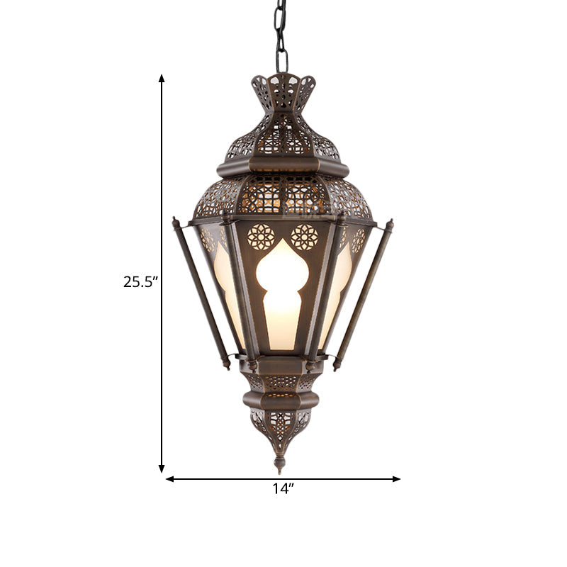 Art Deco Lantern Ceiling Pendant 1 Bulb Metal Hanging Light Fixture in Bronze for Restaurant Clearhalo 'Ceiling Lights' 'Pendant Lights' 'Pendants' Lighting' 381835