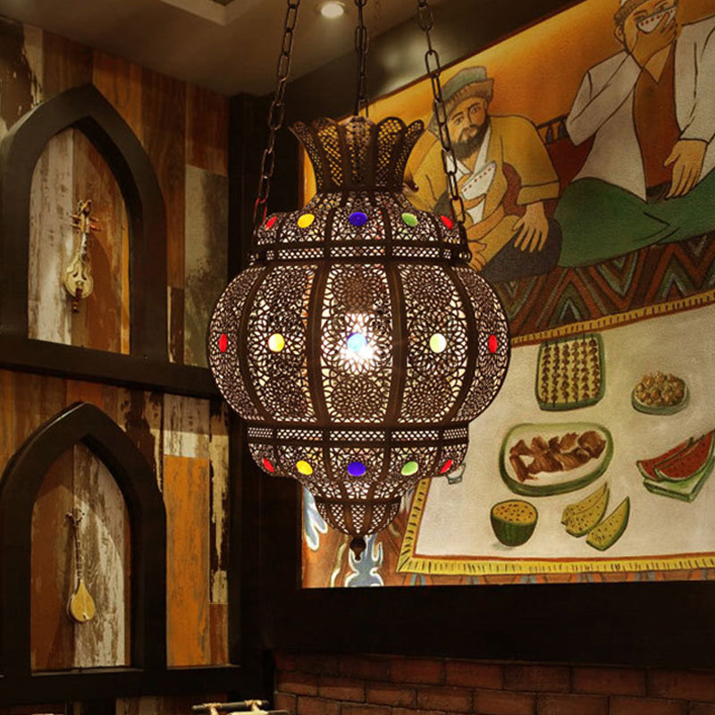 Oval Restaurant Ceiling Suspension Lamp Arabian Metal 1 Head Black Hanging Pendant Light Clearhalo 'Ceiling Lights' 'Pendant Lights' 'Pendants' Lighting' 381842