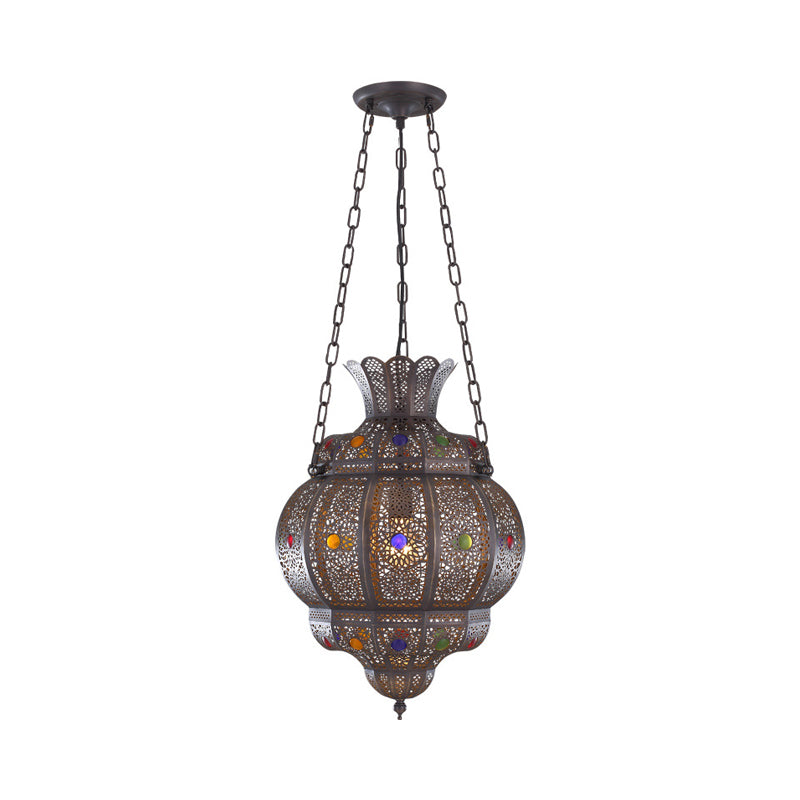 Oval Restaurant Ceiling Suspension Lamp Arabian Metal 1 Head Black Hanging Pendant Light Clearhalo 'Ceiling Lights' 'Pendant Lights' 'Pendants' Lighting' 381844