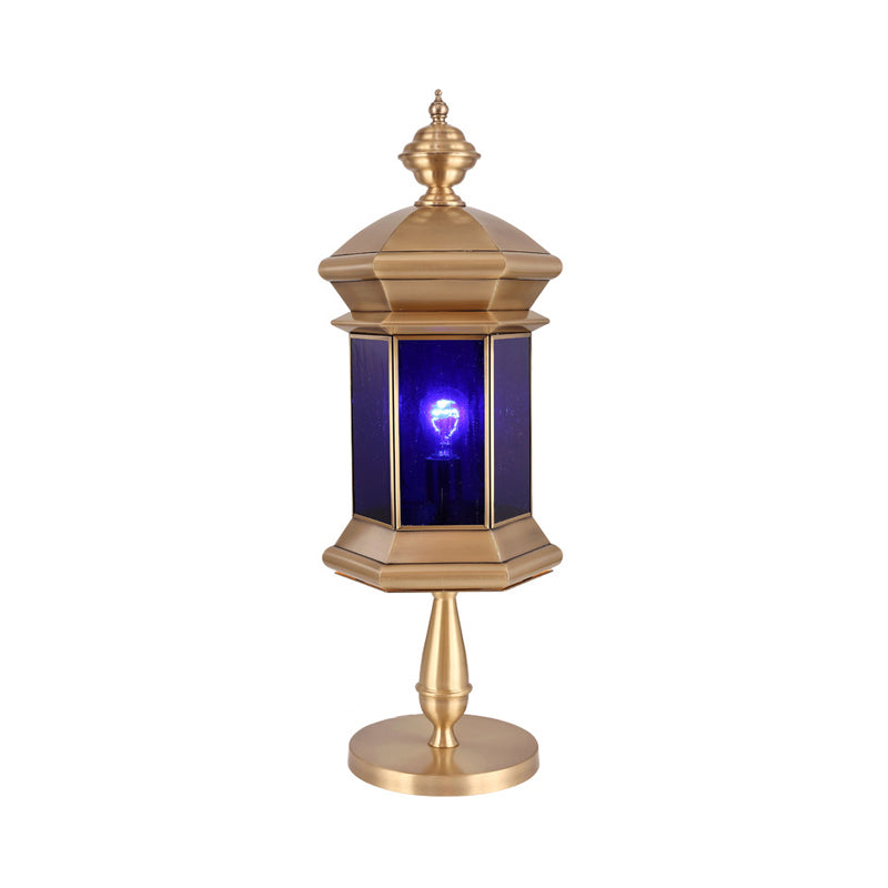 1 Light Lantern Night Table Light Arabian Brass Metal Nightstand Lamp for Bedroom Clearhalo 'Lamps' 'Table Lamps' Lighting' 383520