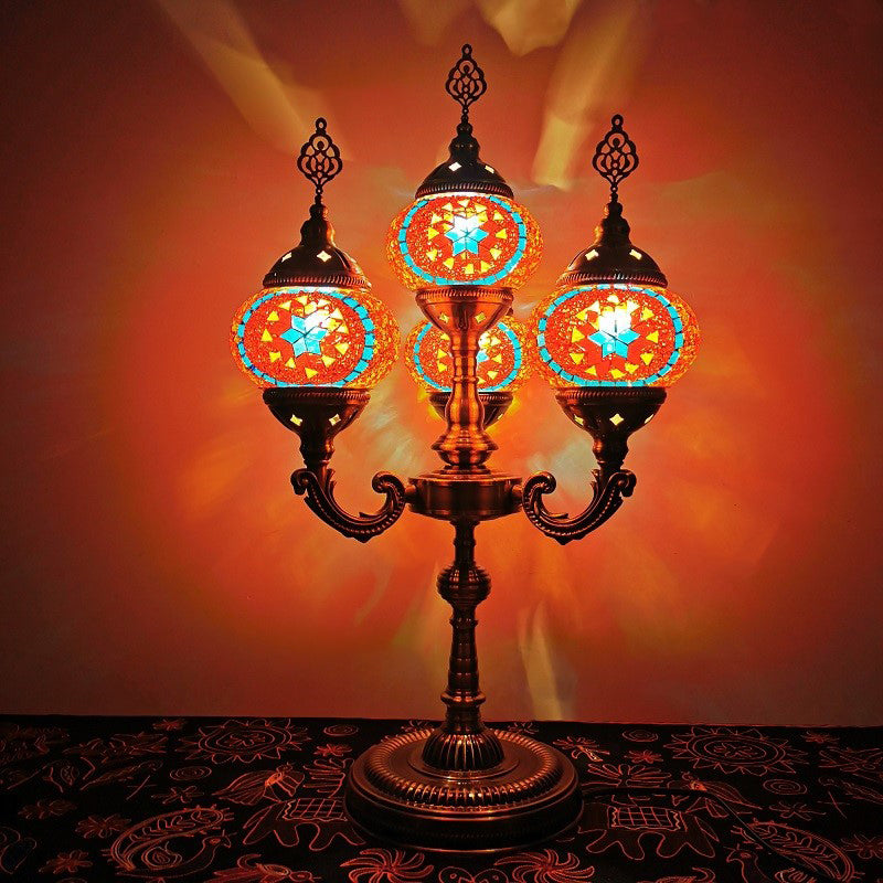 Orange/Blue/Blue and Orange 4 Heads Table Lamp Vintage Hand Rolled Art Glass Candelabra Desk Lamp Blue-Orange Clearhalo 'Lamps' 'Table Lamps' Lighting' 384125