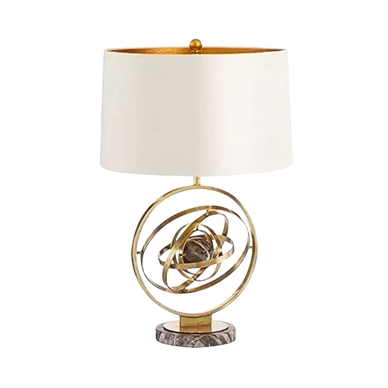 1 Head Drum Desk Light Modernism Fabric Table Lamp in White with Round Marble Base Clearhalo 'Lamps' 'Table Lamps' Lighting' 384170