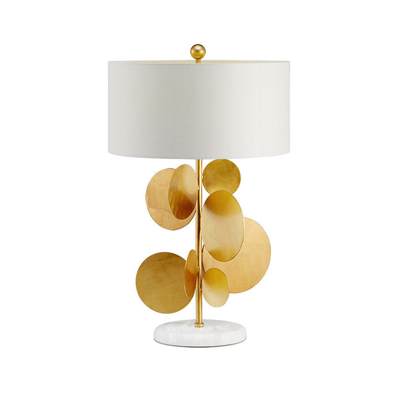 Shaded Fabric Table Lamp Modern 1 Bulb White Task Lighting with Circle Marble Base Clearhalo 'Lamps' 'Table Lamps' Lighting' 384191