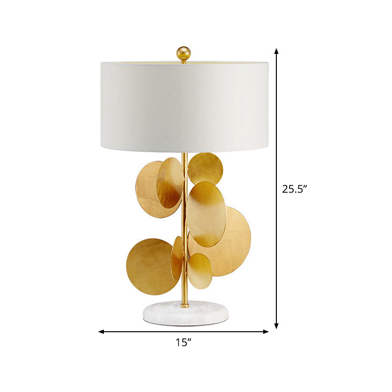 Shaded Fabric Table Lamp Modern 1 Bulb White Task Lighting with Circle Marble Base Clearhalo 'Lamps' 'Table Lamps' Lighting' 384192