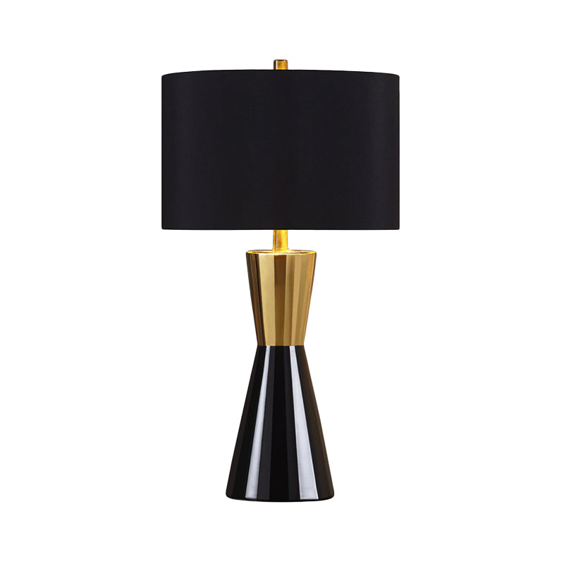 Cylindrical Task Lighting Modernist Fabric 1 Bulb Black Night Table Lamp, 14