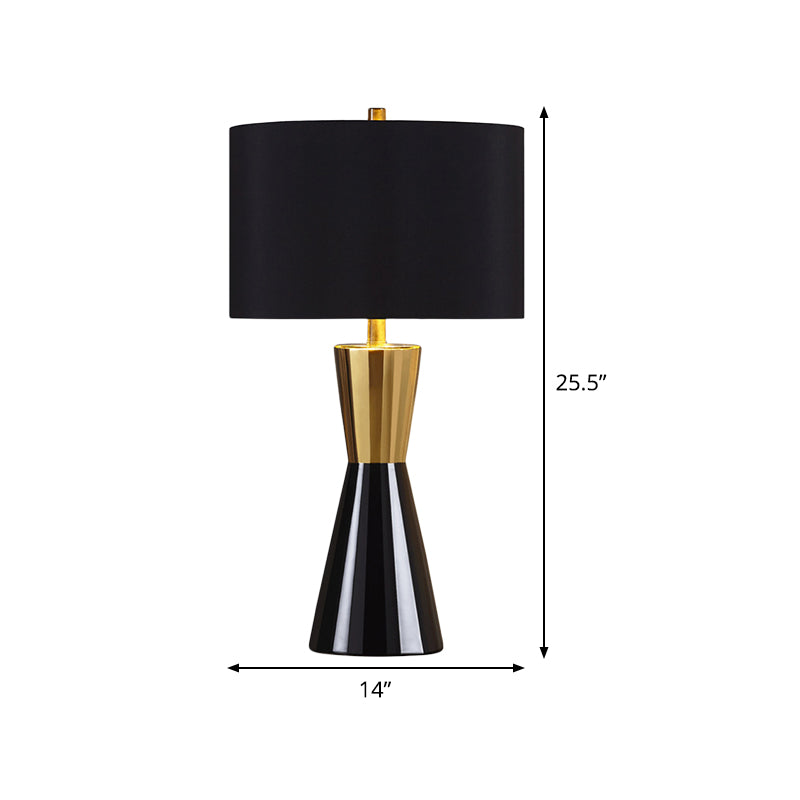 Cylindrical Task Lighting Modernist Fabric 1 Bulb Black Night Table Lamp, 14