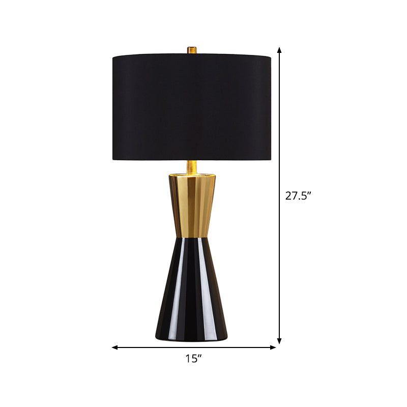 Cylindrical Task Lighting Modernist Fabric 1 Bulb Black Night Table Lamp, 14