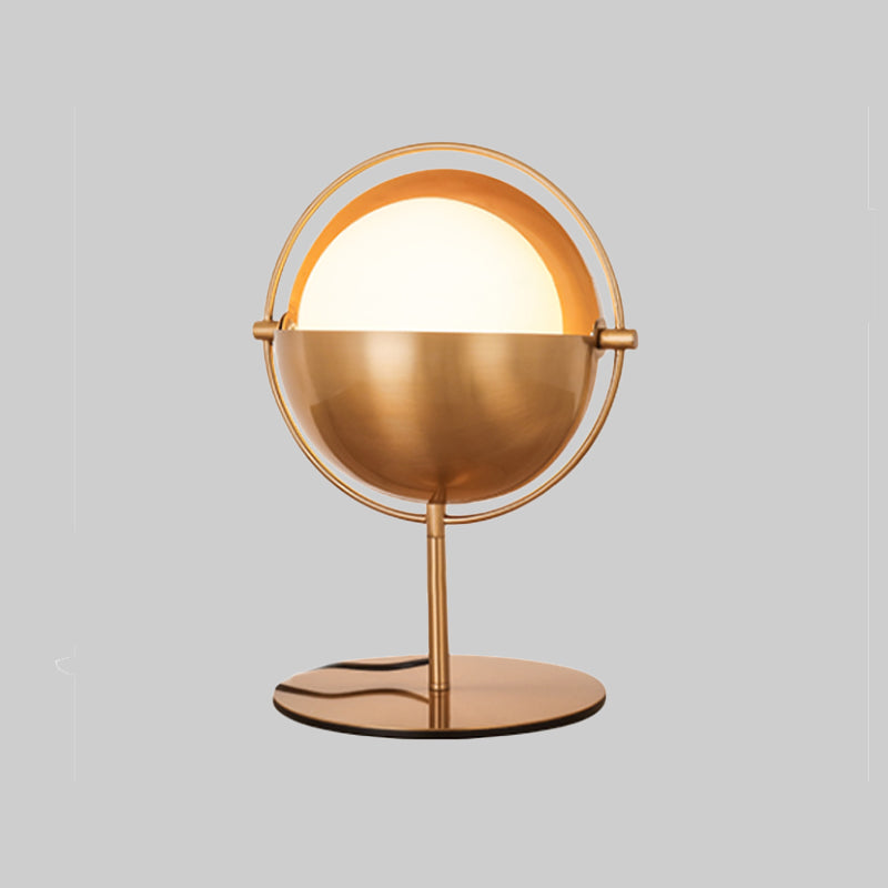 Global Metal Table Light Modern 1 Bulb Gold Nightstand Lamp with White Glass Shade Clearhalo 'Lamps' 'Table Lamps' Lighting' 384313