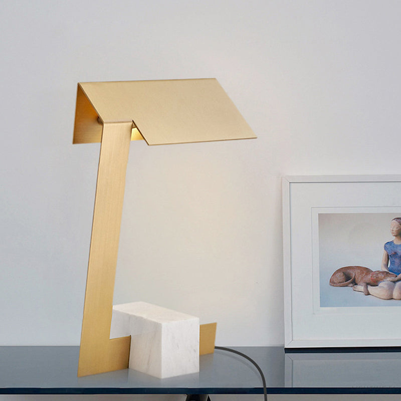 Triangle Metal Desk Light Modern 1 Bulb Gold Table Lamp with White Rectangular Marble Base Clearhalo 'Lamps' 'Table Lamps' Lighting' 384350