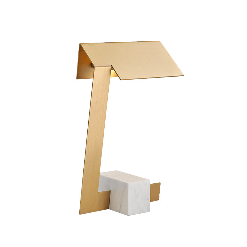 Triangle Metal Desk Light Modern 1 Bulb Gold Table Lamp with White Rectangular Marble Base Clearhalo 'Lamps' 'Table Lamps' Lighting' 384351