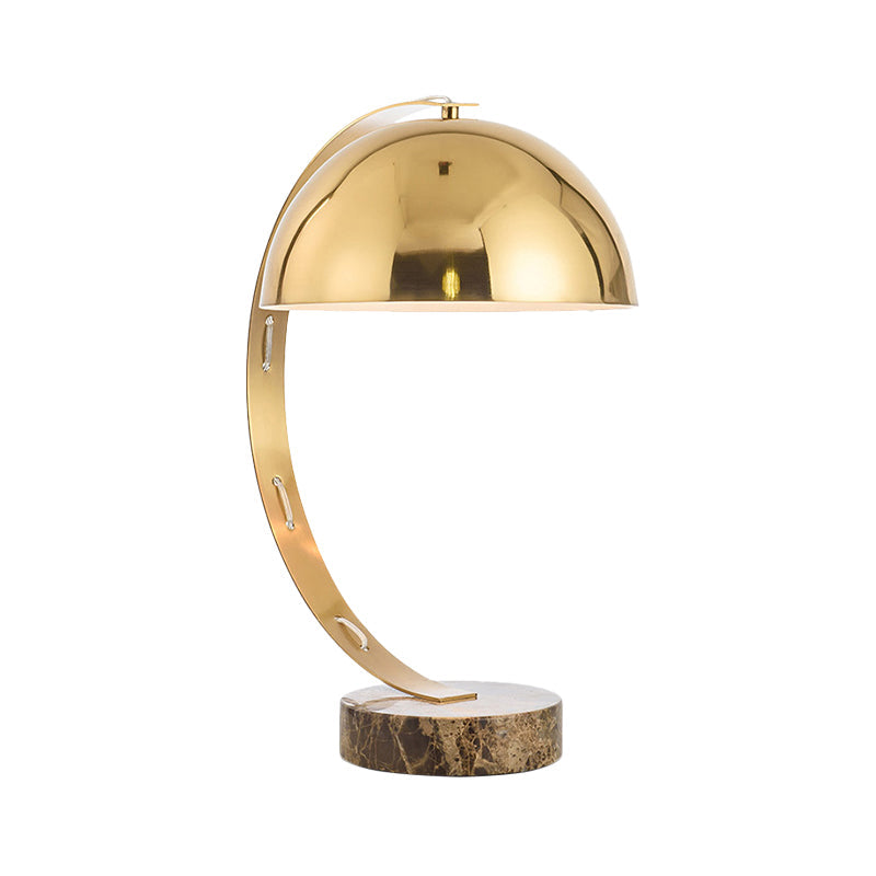 Hemisphere Task Lamp Contemporary Metal 1 Head Desk Light in Gold with Curvy Arm Clearhalo 'Lamps' 'Table Lamps' Lighting' 384362