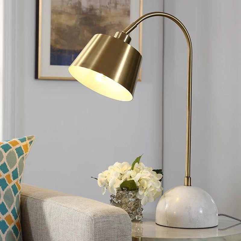 Modernist Tapered Table Lamp Metal 1 Bulb Task Lighting in Brass with Marble Base Brass Clearhalo 'Lamps' 'Table Lamps' Lighting' 384364