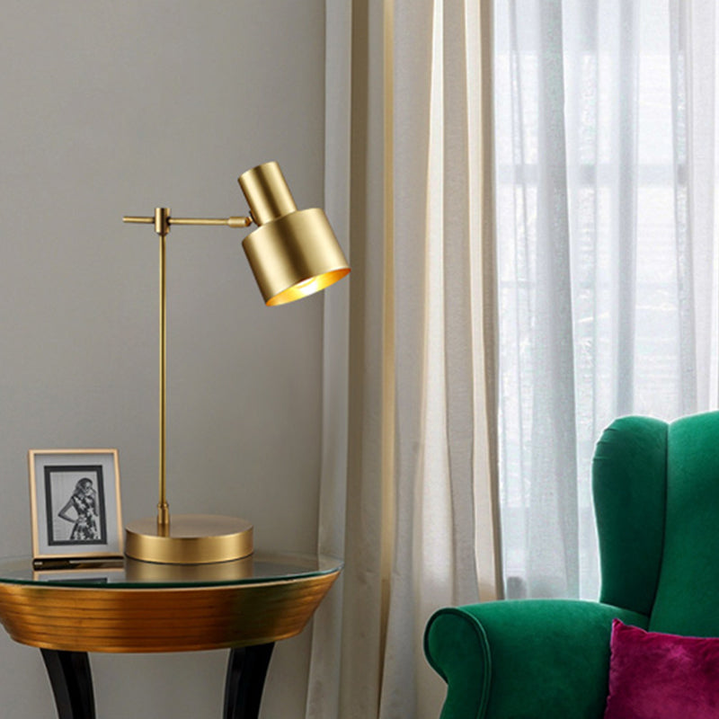 Modernist Cylinder Table Lamp Metal 1 Bulb Task Lighting in Brass with Rotating Node Clearhalo 'Lamps' 'Table Lamps' Lighting' 384396