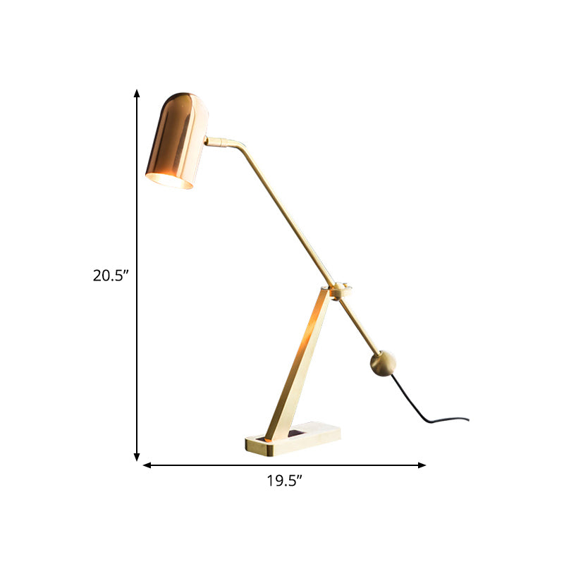 1 Bulb Study Task Lighting Modern Brass Reading Book Light with Tubular Metal Shade Clearhalo 'Lamps' 'Table Lamps' Lighting' 384408