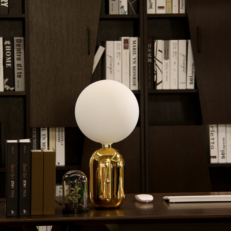 Spherical Task Lighting Modernist Milky Glass 1 Bulb Gold Small Desk Lamp, 7