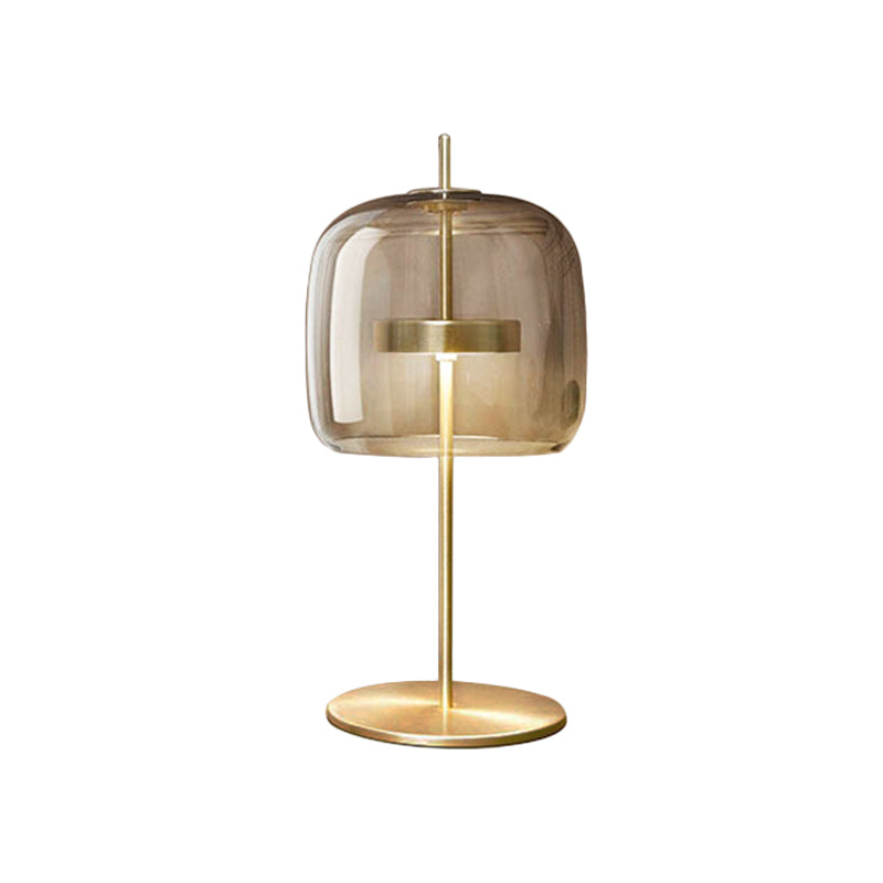 Tan Glass Cup Task Lighting Contemporary LED Small Desk Lamp with Round Gold Metal Base Clearhalo 'Lamps' 'Table Lamps' Lighting' 384456