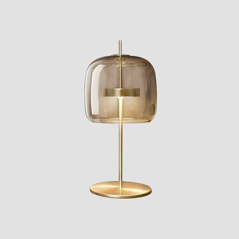 Tan Glass Cup Task Lighting Contemporary LED Small Desk Lamp with Round Gold Metal Base Clearhalo 'Lamps' 'Table Lamps' Lighting' 384457