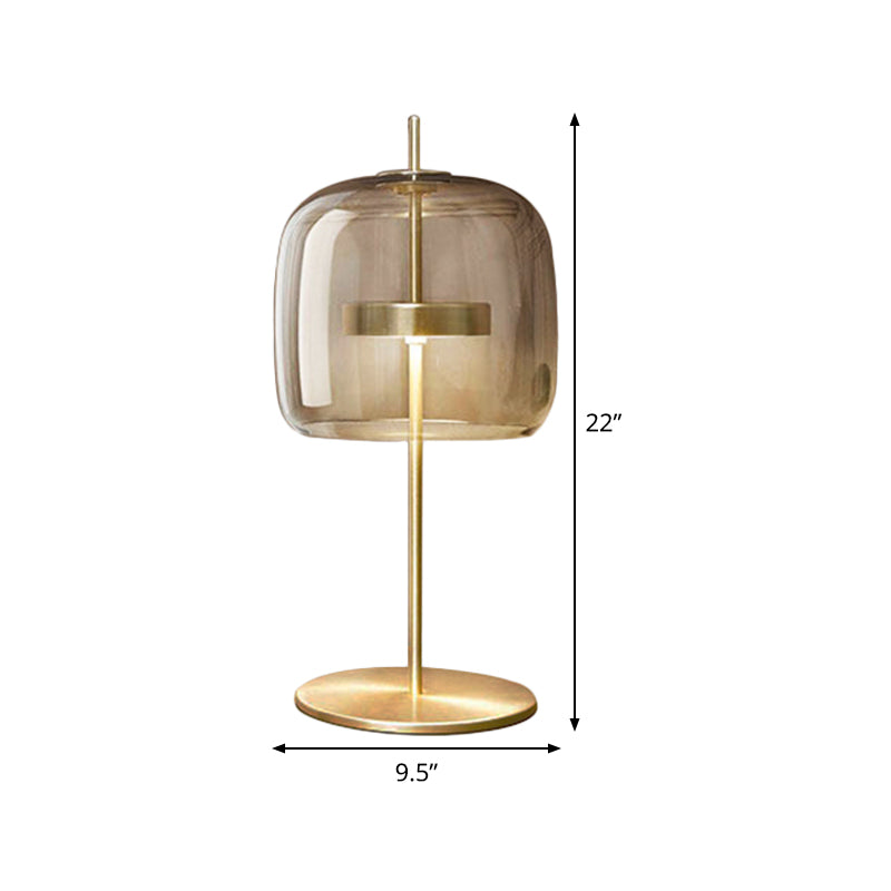 Tan Glass Cup Task Lighting Contemporary LED Small Desk Lamp with Round Gold Metal Base Clearhalo 'Lamps' 'Table Lamps' Lighting' 384458