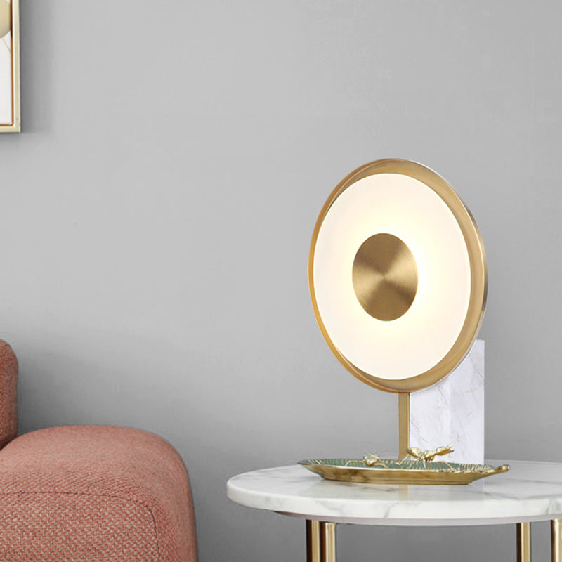 Frosted Glass Circle Table Light Modern LED Gold Task Lamp with Rectangle White Mable Base Gold Clearhalo 'Lamps' 'Table Lamps' Lighting' 384464