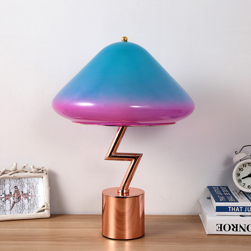 Modernist Mushroom Task Lamp Pink and Blue Glass 1 Bulb Living Room Reading Book Light Pink-Blue Clearhalo 'Lamps' 'Table Lamps' Lighting' 384478