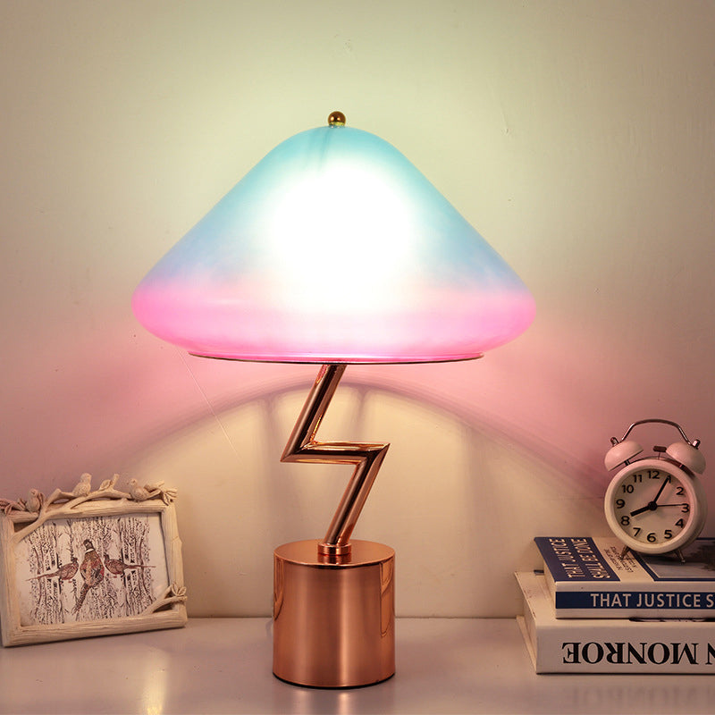 Modernist Mushroom Task Lamp Pink and Blue Glass 1 Bulb Living Room Reading Book Light Clearhalo 'Lamps' 'Table Lamps' Lighting' 384479