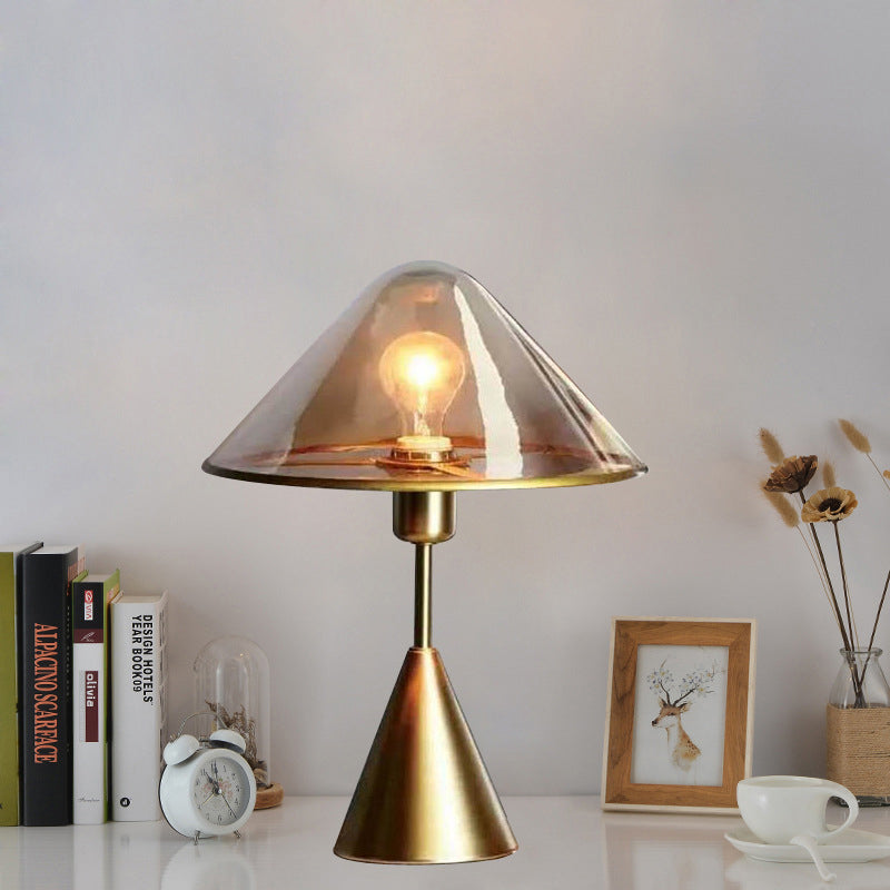 Cone Bedroom Nightstand Lamp Amber Glass 1 Head Contemporary Reading Book Light Clearhalo 'Lamps' 'Table Lamps' Lighting' 384490