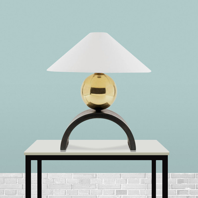 Global Metal Desk Light Modernist 1 Head Gold Task Lighting with Cone White Fabric Shade Clearhalo 'Lamps' 'Table Lamps' Lighting' 384504