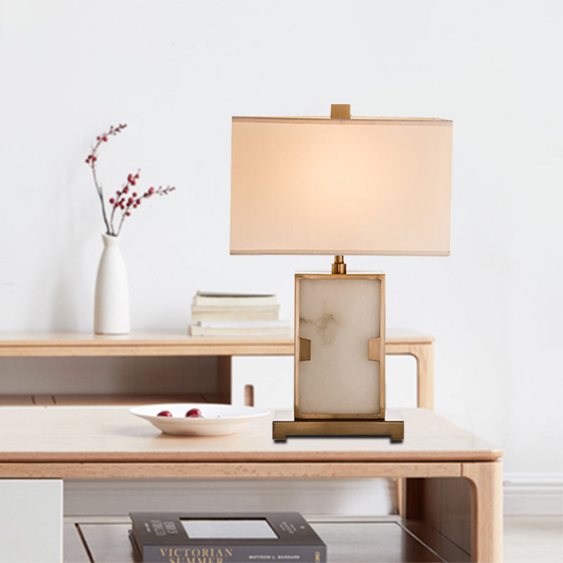 White Rectangular Desk Lamp Modernism 1 Bulb Fabric Task Light with Gold Metal Base Gold Clearhalo 'Lamps' 'Table Lamps' Lighting' 384513