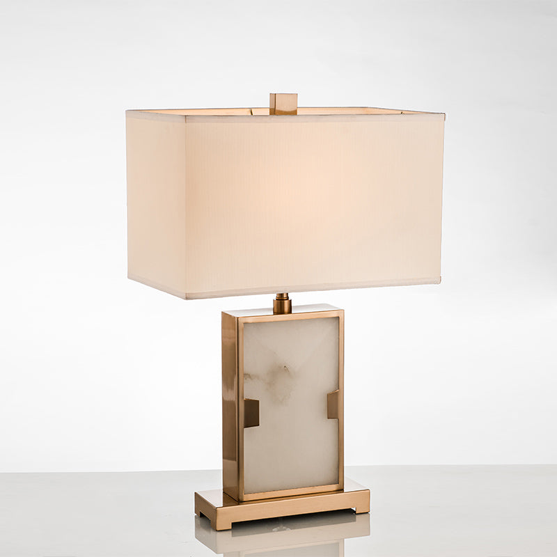 White Rectangular Desk Lamp Modernism 1 Bulb Fabric Task Light with Gold Metal Base Clearhalo 'Lamps' 'Table Lamps' Lighting' 384514