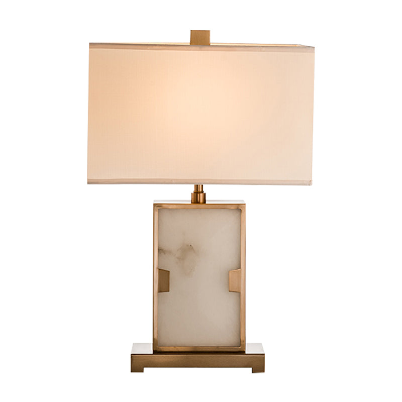 White Rectangular Desk Lamp Modernism 1 Bulb Fabric Task Light with Gold Metal Base Clearhalo 'Lamps' 'Table Lamps' Lighting' 384515