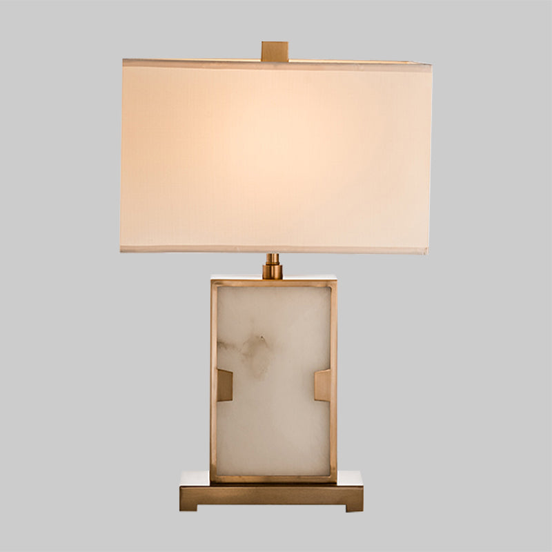 White Rectangular Desk Lamp Modernism 1 Bulb Fabric Task Light with Gold Metal Base Clearhalo 'Lamps' 'Table Lamps' Lighting' 384516