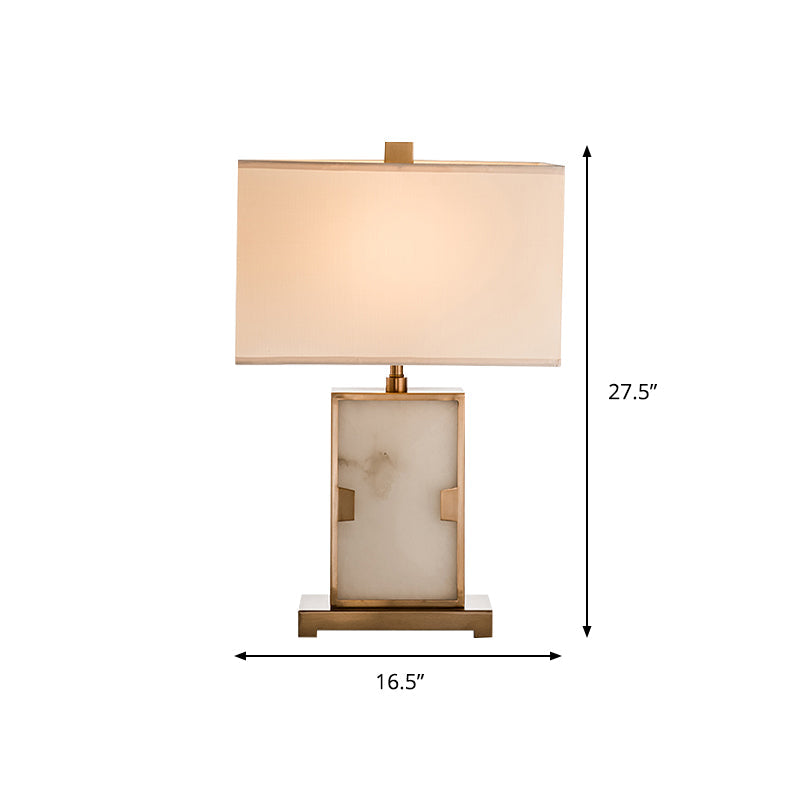 White Rectangular Desk Lamp Modernism 1 Bulb Fabric Task Light with Gold Metal Base Clearhalo 'Lamps' 'Table Lamps' Lighting' 384517
