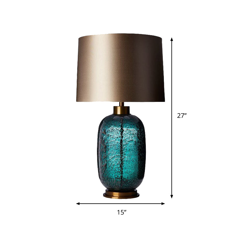 1 Head Bedroom Task Light Contemporary Blue Small Desk Lamp with Drum Fabric Shade Clearhalo 'Lamps' 'Table Lamps' Lighting' 384528