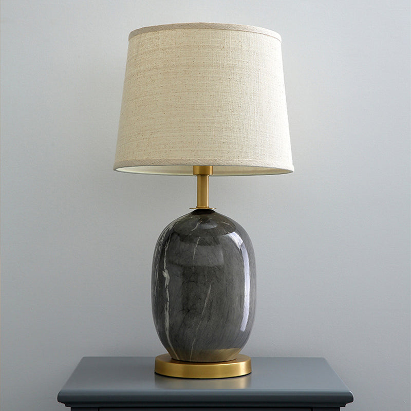 Fabric Drum Desk Lamp Modern 1 Head White Reading Book Light with Gold Circle Metal Base Clearhalo 'Lamps' 'Table Lamps' Lighting' 384531