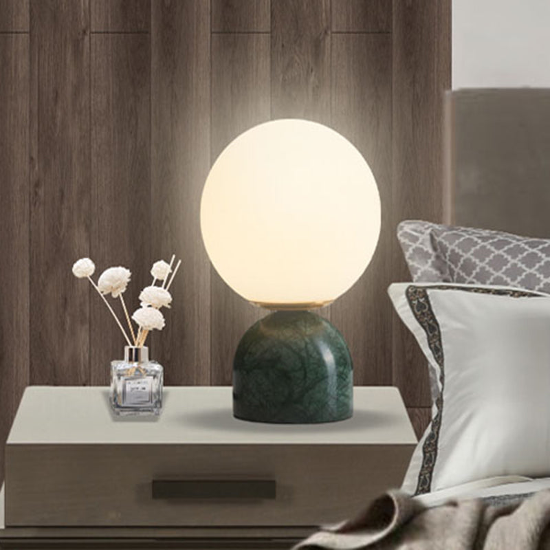 1 Head Bedside Task Lighting Modern Green Small Desk Lamp with Globe White Glass Shade Clearhalo 'Lamps' 'Table Lamps' Lighting' 384592