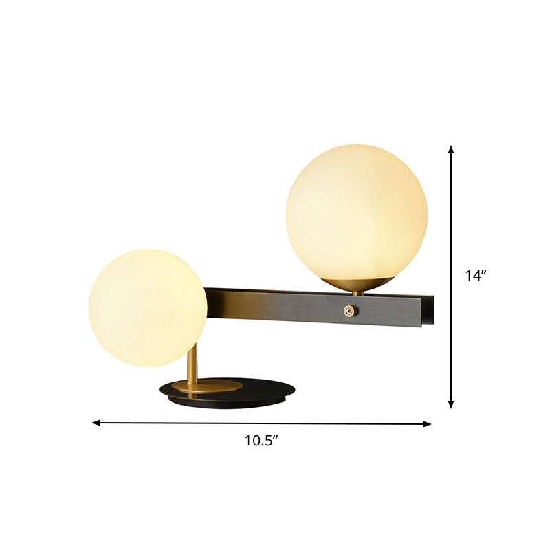 Opal Glass Sphere Table Light Modernist 2 Bulbs Small Desk Lamp with Black Metal Base Clearhalo 'Lamps' 'Table Lamps' Lighting' 384625