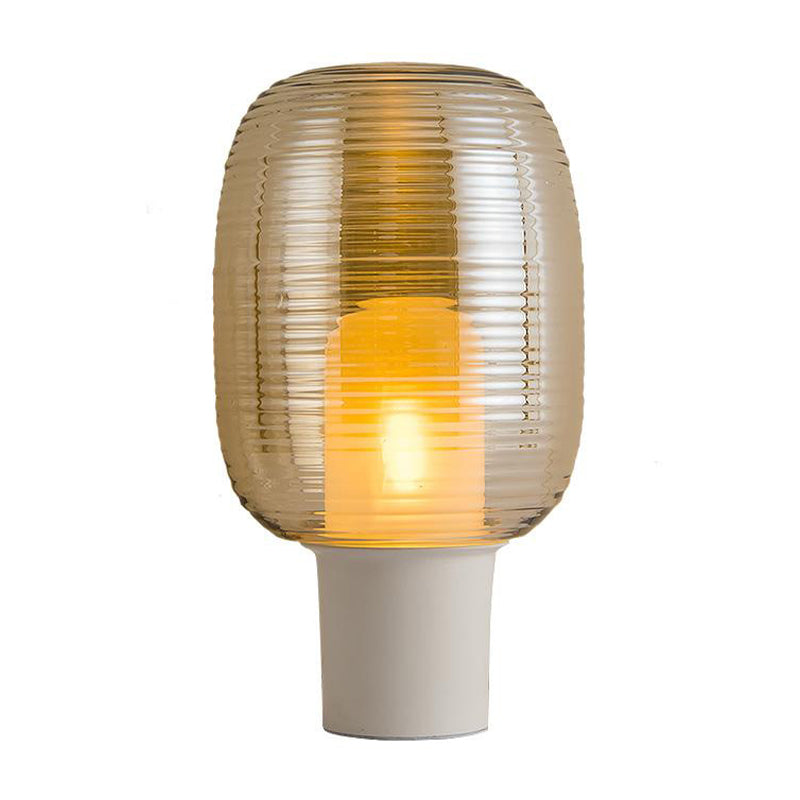 Contemporary 1 Bulb Desk Light White Oblong Night Table Lamp with Amber Glass Shade Clearhalo 'Lamps' 'Table Lamps' Lighting' 384654